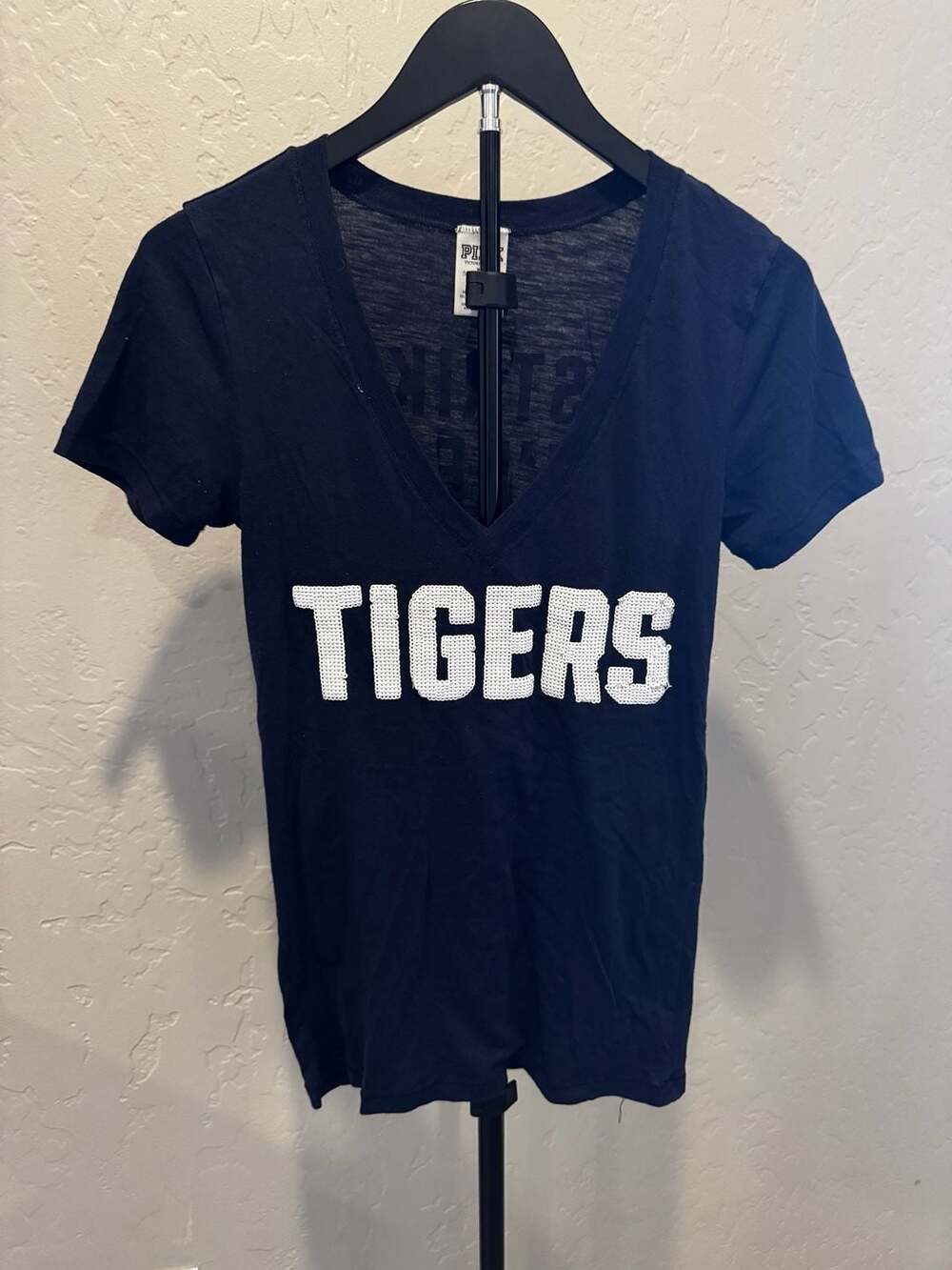 Pink Victoria's Secret Tigers Size S Sequin T-Shirt Navy